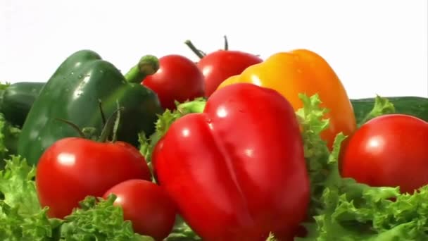 Vibráló Keverék Friss Vegyes Zöldségek Közelsége — Stock videók
