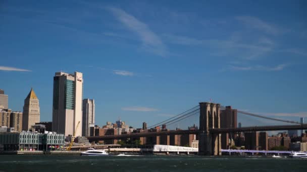Golden Glow Vista Espetacular Lower Manhattan Brooklyn Bridge — Vídeo de Stock