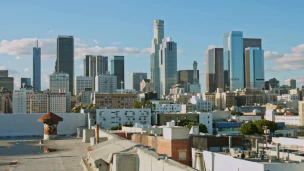 Los Angeles Skyline Majestade Perspectiva Aérea Centro Cidade — Vídeo de Stock