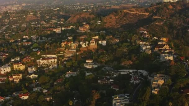 Morning Glow Aerial View Hollywood Met Griffith Observatory Hollywood — Stockvideo