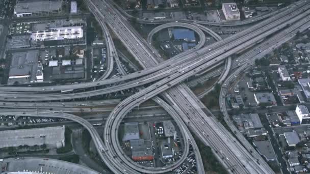 Urban Convergence Aerial View Large Highway Intersection Los Angeles — Stock Video