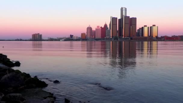 Dynamic Detroit Immersive Відео Мічиганського Найбільшого Міста Ключового Порту Річці — стокове відео