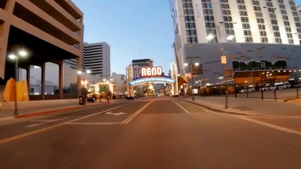 Iconic Reno Arch Захоплююче Відео Історичної Пам Ятки Центрі Міста — стокове відео
