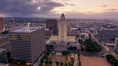 4K Ultra HD Drone image: Aerial View of Downtown Los Angeles on a Clear Spring Day clipart