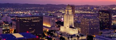 4K Ultra HD Drone image: Aerial View at night of Downtown Los Angeles on a Clear Spring Day at night  clipart