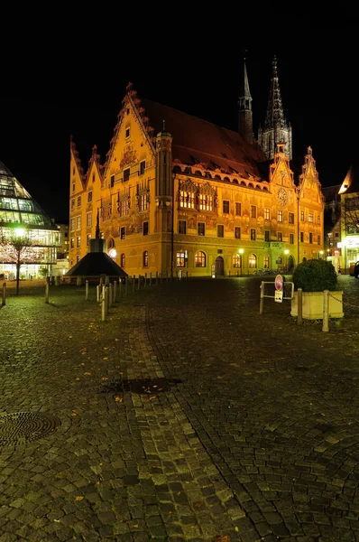 Stadshuset Natten Ulm Donau Tyskland — Stockfoto
