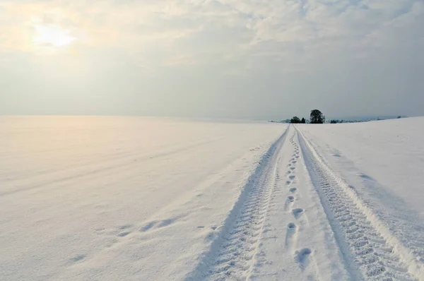 Yolu ve rayları olan bir kış manzarası, Almanya 'da kış