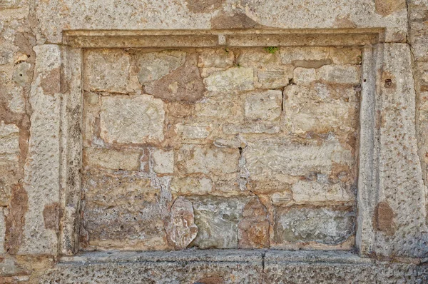 Tarihi bir taş duvarda bir çerçeve, Rothenburg ob der Tauber, Bavyera, Almanya