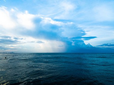 Uçsuz bucaksız okyanus ufku mavi gökyüzü ile buluşur. Çarpıcı bir kıyı manzarası..