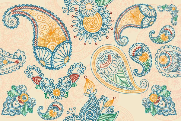 stock image The modern hand drawn digital created paisley seamless pattern on white background,Abstract traditional ethnic style flowers folkloric ornament vintage illustration