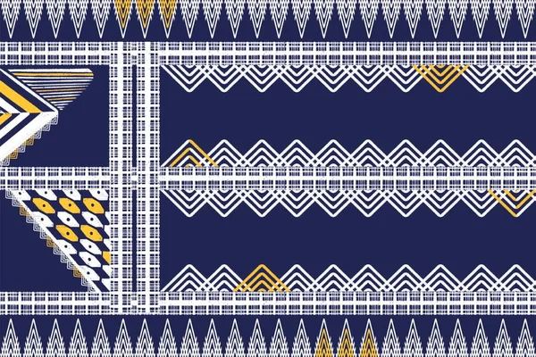 现代手绘风格抽象白色和黄色几何东方无缝图案泰国传统抽象设计的海军蓝背景模板 — 图库照片