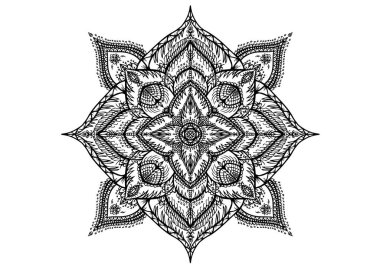 Mandala dairesel desenli yaprak yaprağı çiçek yaprağı çizimi. Etnik tarz için nilüfer çiçeği, Henna, Mehndi, dövme ve dekorasyon. Sanat basit grafik tasarımı. Çiçeksel oryantal çizim çizimi..