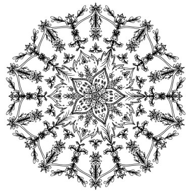 Mandala dairesel desenli yaprak yaprağı çiçek yaprağı çizimi. Etnik tarz için nilüfer çiçeği, Henna, Mehndi, dövme ve dekorasyon. Sanat basit grafik tasarımı. Çiçeksel oryantal çizim çizimi..