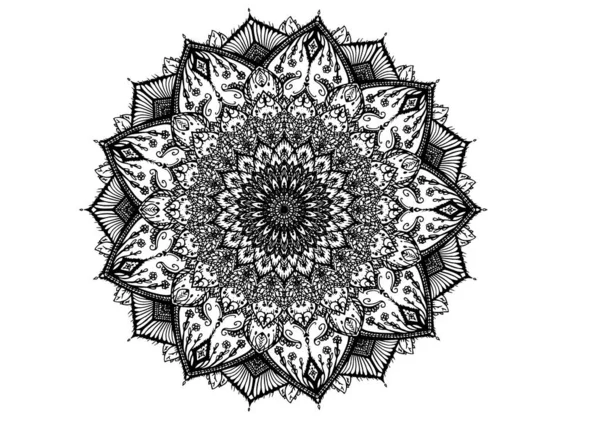 Mandala Dairesel Desenli Yaprak Yaprağı Çiçek Yaprağı Çizimi Etnik Tarz — Stok Vektör