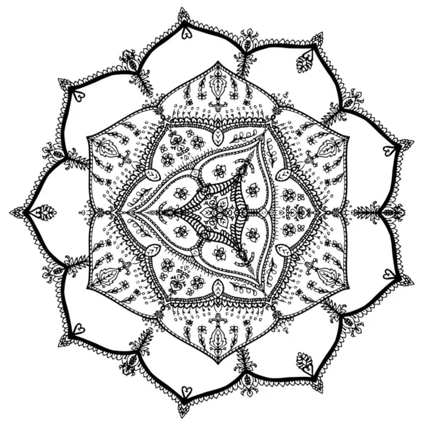 Mandala Okrągły Wzór Liści Kwiat Płatek Wektor Ilustracji Lotos Kwiat — Wektor stockowy