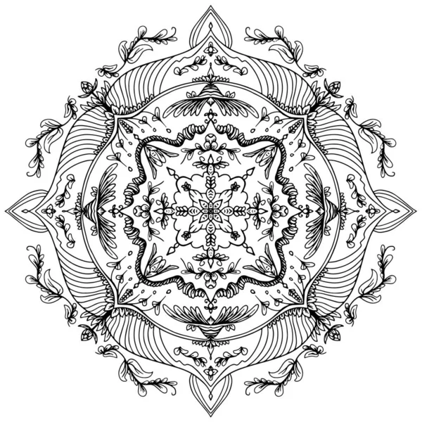 マンダラ円形のパターンの葉の花弁ベクトルのイラスト 民族スタイル メフンディ タトゥー および装飾のための蓮の花 アートシンプルなグラフィックデザイン花オリエンタルなアウトラインイラスト — ストックベクタ