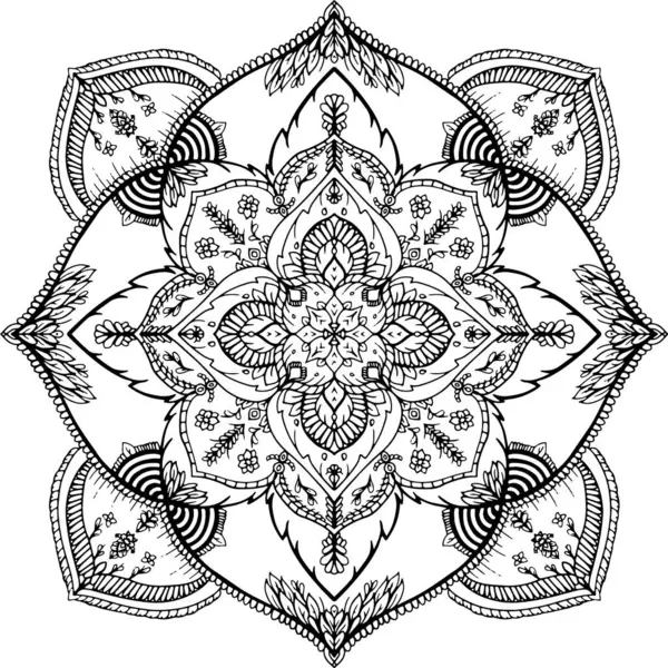 マンダラ円形のパターンの葉の花弁ベクトルのイラスト 民族スタイル メフンディ タトゥー および装飾のための蓮の花 アートシンプルなグラフィックデザイン花オリエンタルなアウトラインイラスト — ストックベクタ
