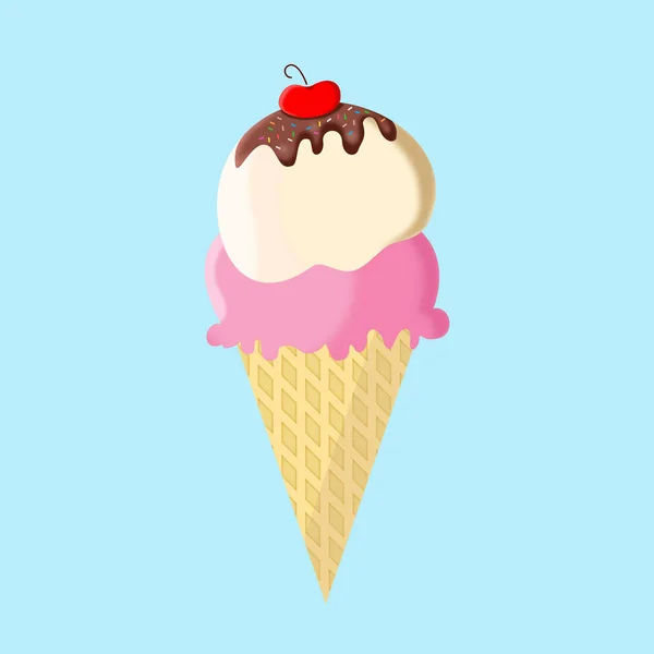 Мороженое Вафельном Конусе Векторная Иллюстрация Розовый Ванильный Мороженое Вафельном Конусе — стоковый вектор
