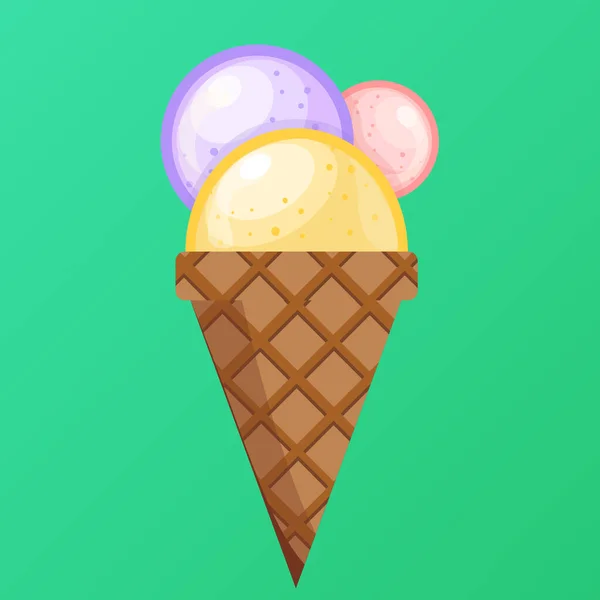 Vektorové Ilustrace Lahodné Barevné Zmrzlina Vafle Con Icecream Vanilkové Hroznové — Stockový vektor