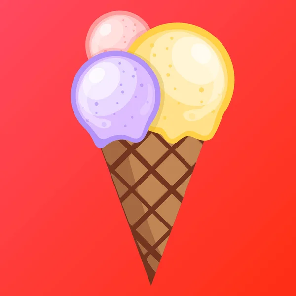Vektorové Ilustrace Lahodné Barevné Zmrzlina Vafle Con Icecream Grep Vanilka — Stockový vektor