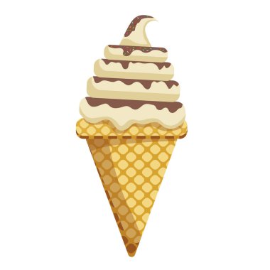 Lezzetli renkli dondurma külahının vektör çizimi. Dondurma portakallı limonlu çilekli waffle külahı. Beyaz arka planda. Poster, ürün ve tişört fikri. Vektör simgesi dondurma külahı.