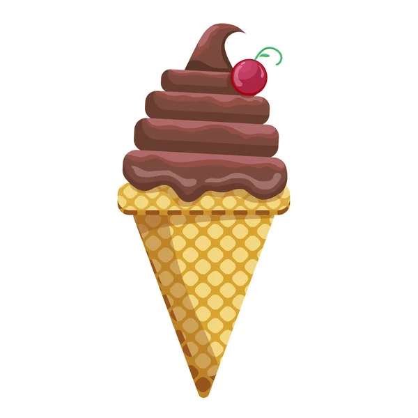 Vector Illustration Delicious Colorful Ice Cream Waffle Cone Ice Cream — Stock Vector