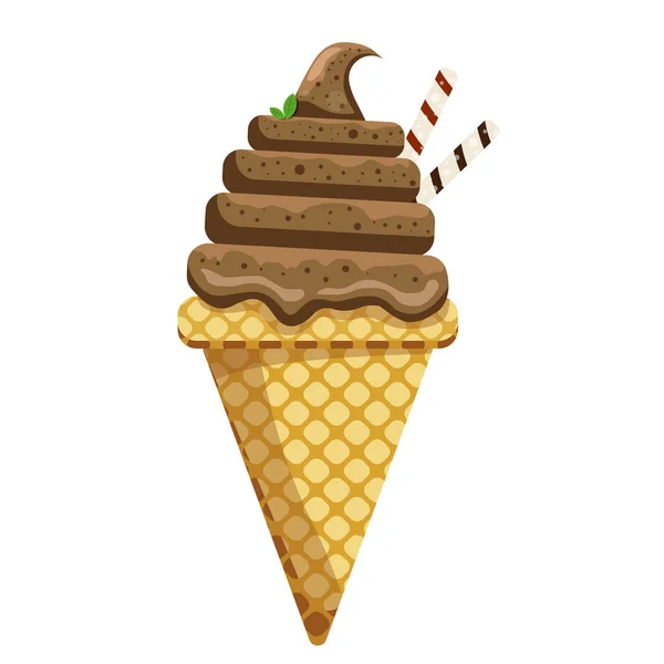 Ilustração Vetorial Delicioso Cone Waffle Sorvete Icecream Café Scoops Waffle — Vetor de Stock