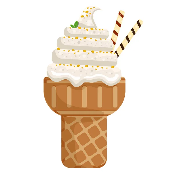 Vector Illustration Delicious Colorful Ice Cream Waffle Cone Icecream Coconut — Stock Vector