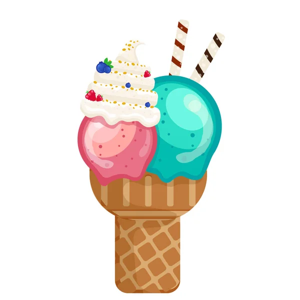 Vector Illustration Delicious Colorful Ice Cream Waffle Cone Icecream Cho — Stock Vector