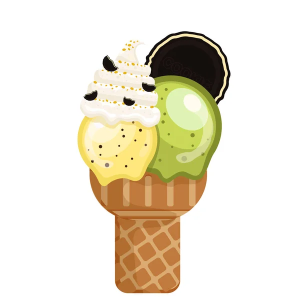 Illustration Vectorielle Délicieux Cône Gaufre Crème Glacée Colorée Icecream Cho — Image vectorielle