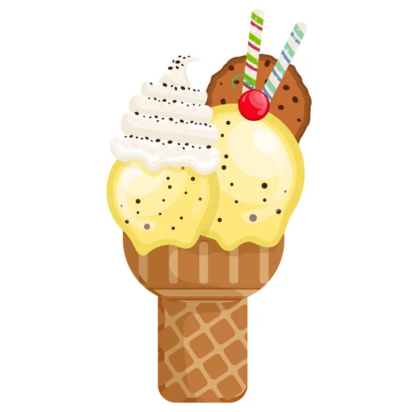 Vektorové Ilustrace Lahodné Barevné Zmrzlina Vafle Kužel Icecream Chochip Creamscoops — Stockový vektor