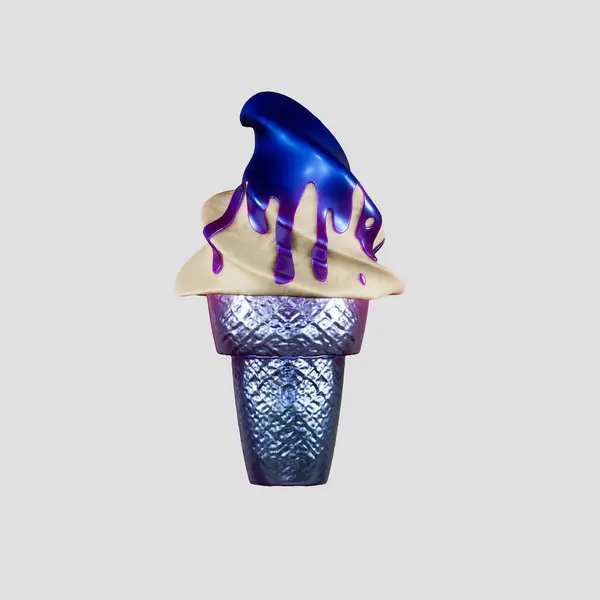 Морозиво Вафельному Конусі Смачне Високо Деталізований Рендеринговий Ілюстраційний Макет Переднього — стокове фото