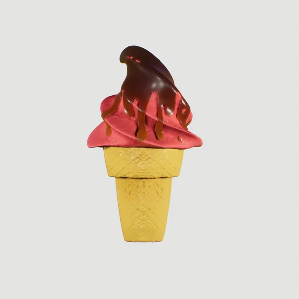 Waffle Külahında Dondurma Çok Lezzetlidir Son Derece Detaylı Resimleme Görünümü — Stok fotoğraf