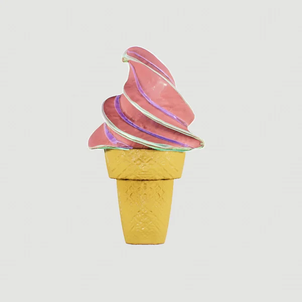 华夫饼蛋筒里的冰淇淋很好吃 非常详细的3D渲染演示模型前视图 白种人背景的空白 — 图库照片