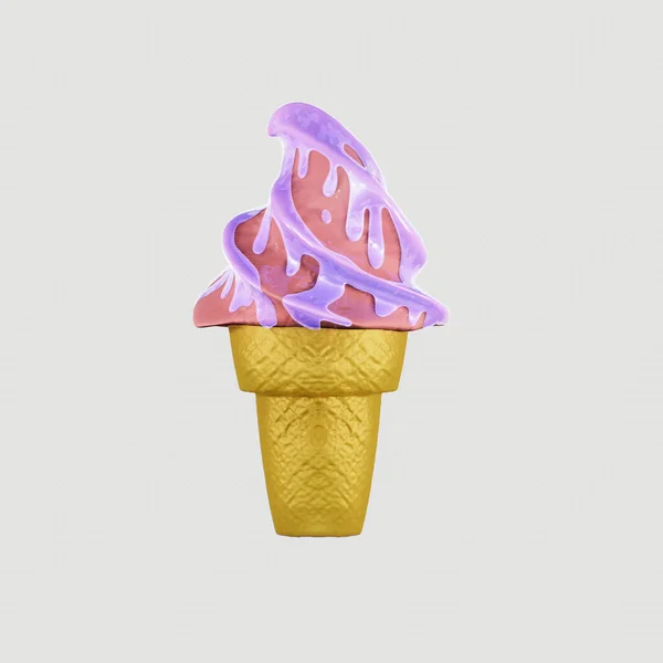 Crème Glacée Dans Cône Gaufre Est Délicieuse Illustration Rendu Très — Photo