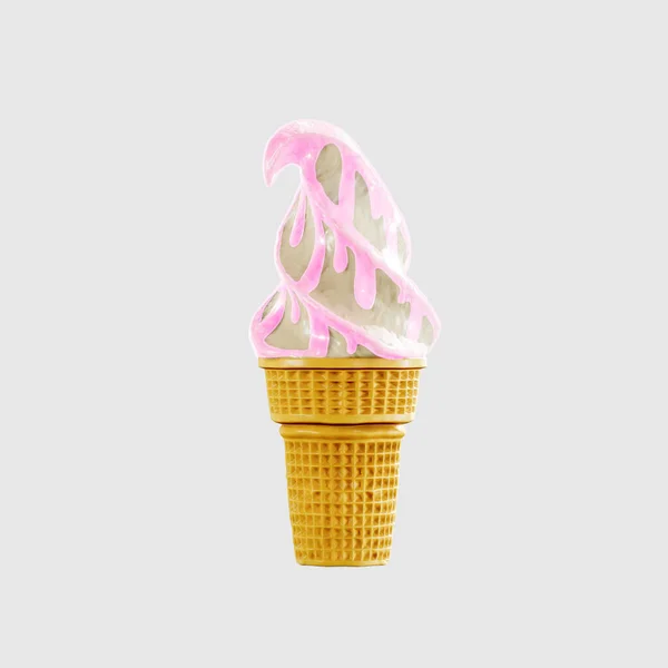 华夫饼蛋筒里的冰淇淋很好吃 非常详细的3D渲染演示模型前视图 白种人背景的空白 — 图库照片