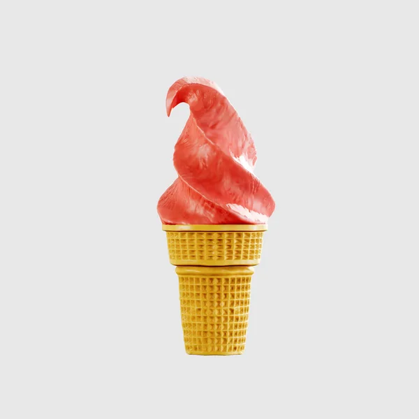ワッフルコーンのアイスクリームはおいしいです 非常に詳細な3Dレンダリングイラストモックアップフロントビュー 白地に隔絶されたブランク — ストック写真