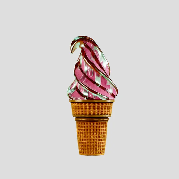 Мороженое Вафельном Конусе Восхитительно Высокодетализированный Рендеринг Иллюстрацией Макета Переднего Вида — стоковое фото