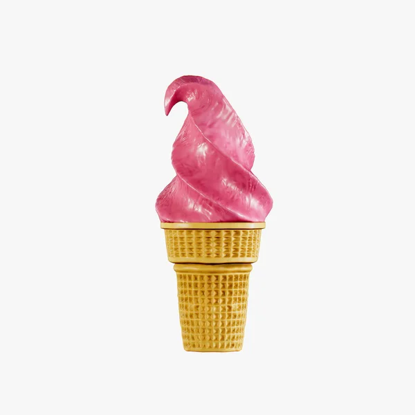 Crème Glacée Fraise Dans Cône Gaufre Est Délicieuse Illustration Rendu — Photo