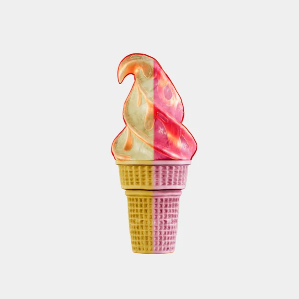 Crème Glacée Fraise Dans Cône Gaufre Est Délicieuse Illustration Rendu — Photo
