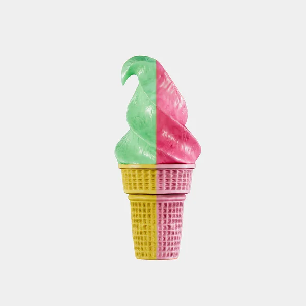 ワッフルコーンに入っているアイスクリームストロベリーがおいしいです 非常に詳細な3Dレンダリングイラストモックアップフロントビュー 白地に隔絶されたブランク — ストック写真