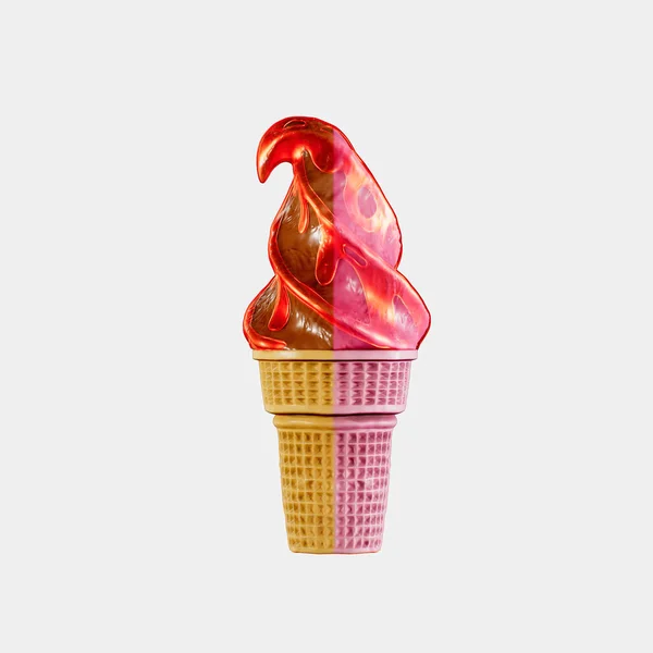 Înghețată Căpșuni Într Con Vafe Este Delicios Foarte Detaliat Redare — Fotografie, imagine de stoc