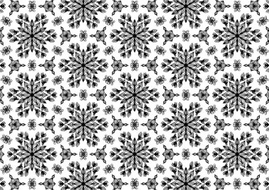 Desen Çiçek ve Geometrik elementler. Kusursuz Çiçeksiz Etnik Şablon. Arap Kızılderili Motifleri Soyut Çiçek Süsleme Çizgisi. Vektör Duvar Kağıdı Kumaş Kağıt Siyah ve Beyaz Grafik Tasarımı