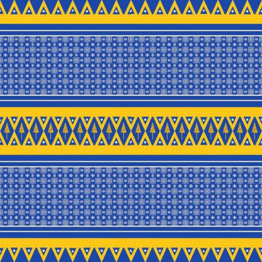 Modern el yapımı soyut beyaz ve sarı geometrik etnik doğuya özgü desensiz Tayland geleneksel soyut tasarımı lacivert arka plan şablonu üzerinde.