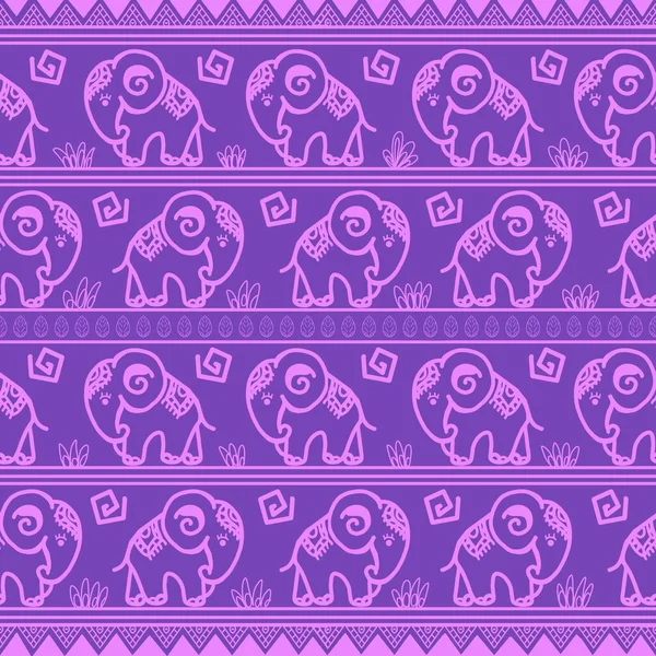 Elephant ethnic pattern seamless. Purple background and pink pattern lines. Tribal modern pattern seamless. Thai modern style.