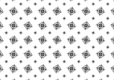 Desen Çiçek ve Geometrik elementler. Kusursuz Çiçeksiz Etnik Şablon. Arap Kızılderili Motifleri Soyut Çiçek Süsleme Çizgisi. Vektör Duvar Kağıdı Kumaş Kağıt Siyah ve Beyaz Grafik Tasarımı