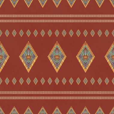 Etnik vintage retro-oryantal geometrik stil dikişsiz desen. Soyut geleneksel halk. Ikat tropikal doku tekstil arka planı. Soyut el çizimi.