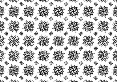 Desen Çiçek ve Geometrik elementler. Kusursuz Çiçeksiz Etnik Şablon. Arap Kızılderili Motifleri Soyut Çiçek Süsleme Çizgisi. Vektör Duvar Kağıdı Kumaş Kağıt Siyah ve Beyaz Grafik Tasarımı