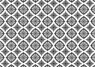 Desen Çiçek ve Geometrik elementler. Kusursuz Çiçeksiz Etnik Şablon. Arap Kızılderili Motifleri Soyut Çiçek Süsleme Çizgisi. Vektör Duvar Kağıdı Kumaş Kağıt Siyah ve Beyaz Grafik Tasarımı