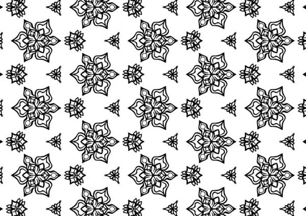 花型和几何元素 无缝化的植物族图案 阿拉伯印地安人的图案摘要花卉饰品细线 矢量壁纸背景布黑白平面设计 — 图库矢量图片